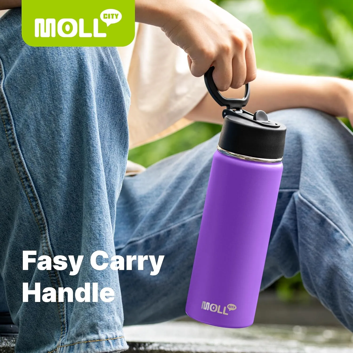 Insulated Water Bottle with Straw-18 oz Stainless Steel Double Wall Vacuum Wide Mouth Water Bottle with Silicone Boot for Travel, Sports (Black)