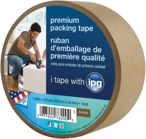 IPG 9341 Kraft Paper Flatback Premium Packing Tape, 1.88" x 60 yd, Brown, (Single Roll) (packaging may vary)