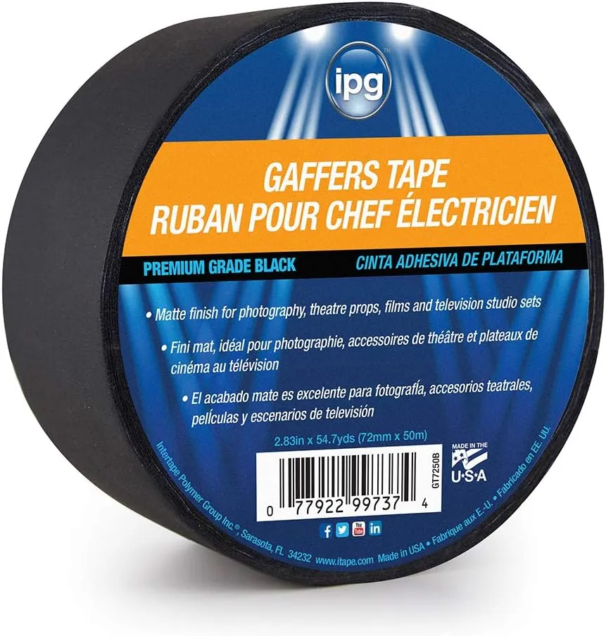 IPG 99737, 2.83" x 54.7 yd, Matte Black (Single Roll) Gaffers Tape