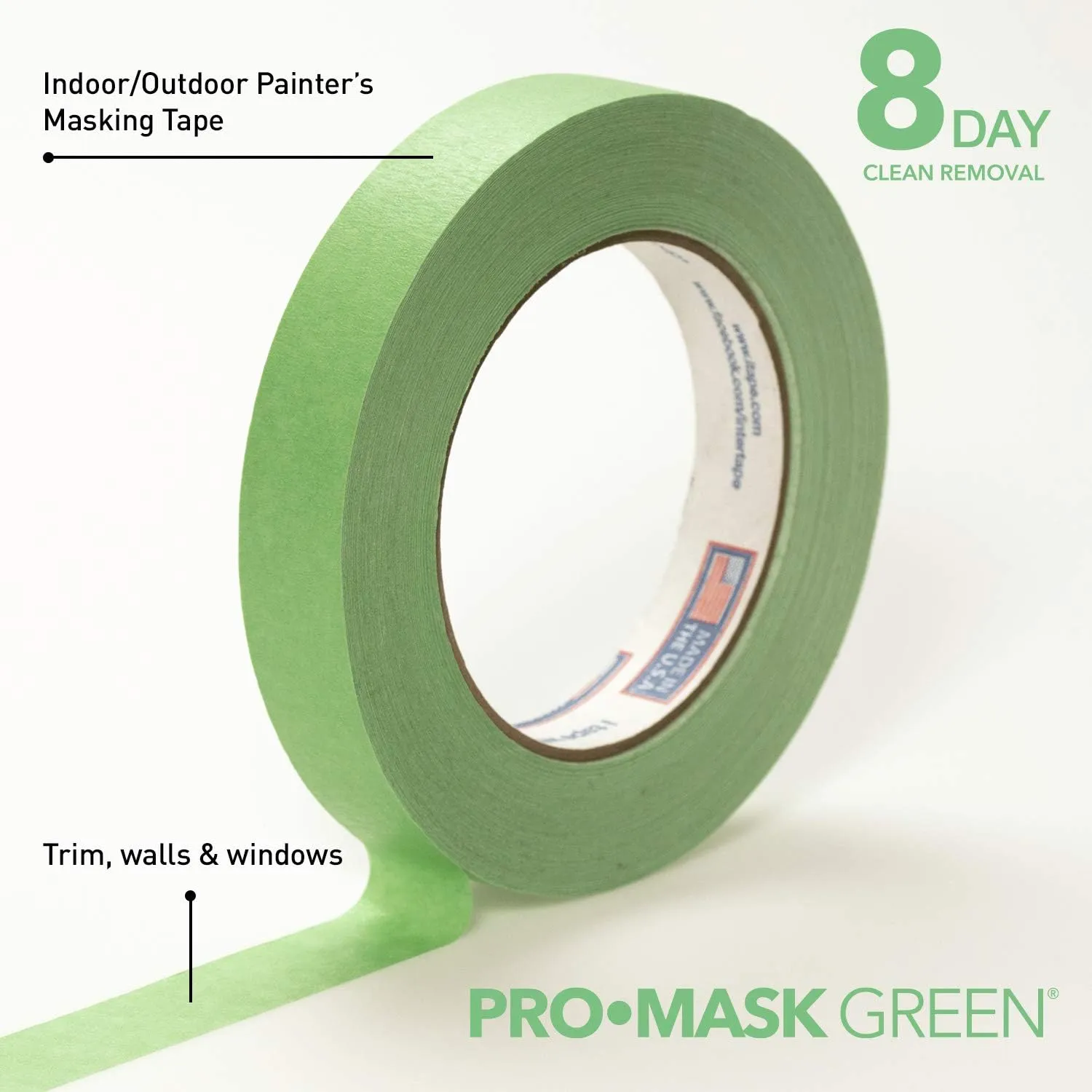 IPG ProMask Green, 8-Day Painter's Tape, 1.88" x 60 yd, Green, (Single Roll)