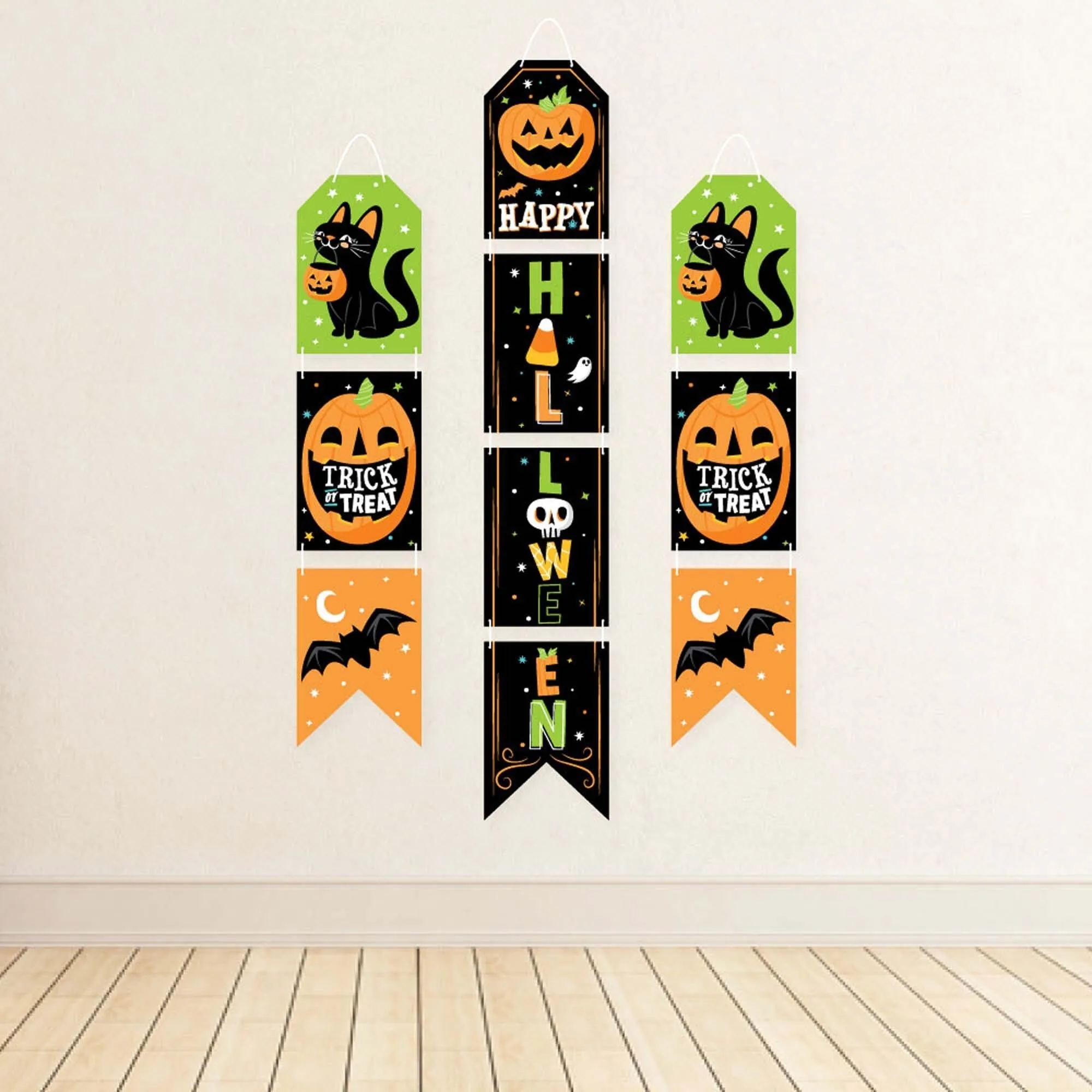Jack-O'-Lantern Halloween - Hanging Vertical Paper Door Banners - Kids Halloween Party Wall Decoration Kit - Indoor Door Decor