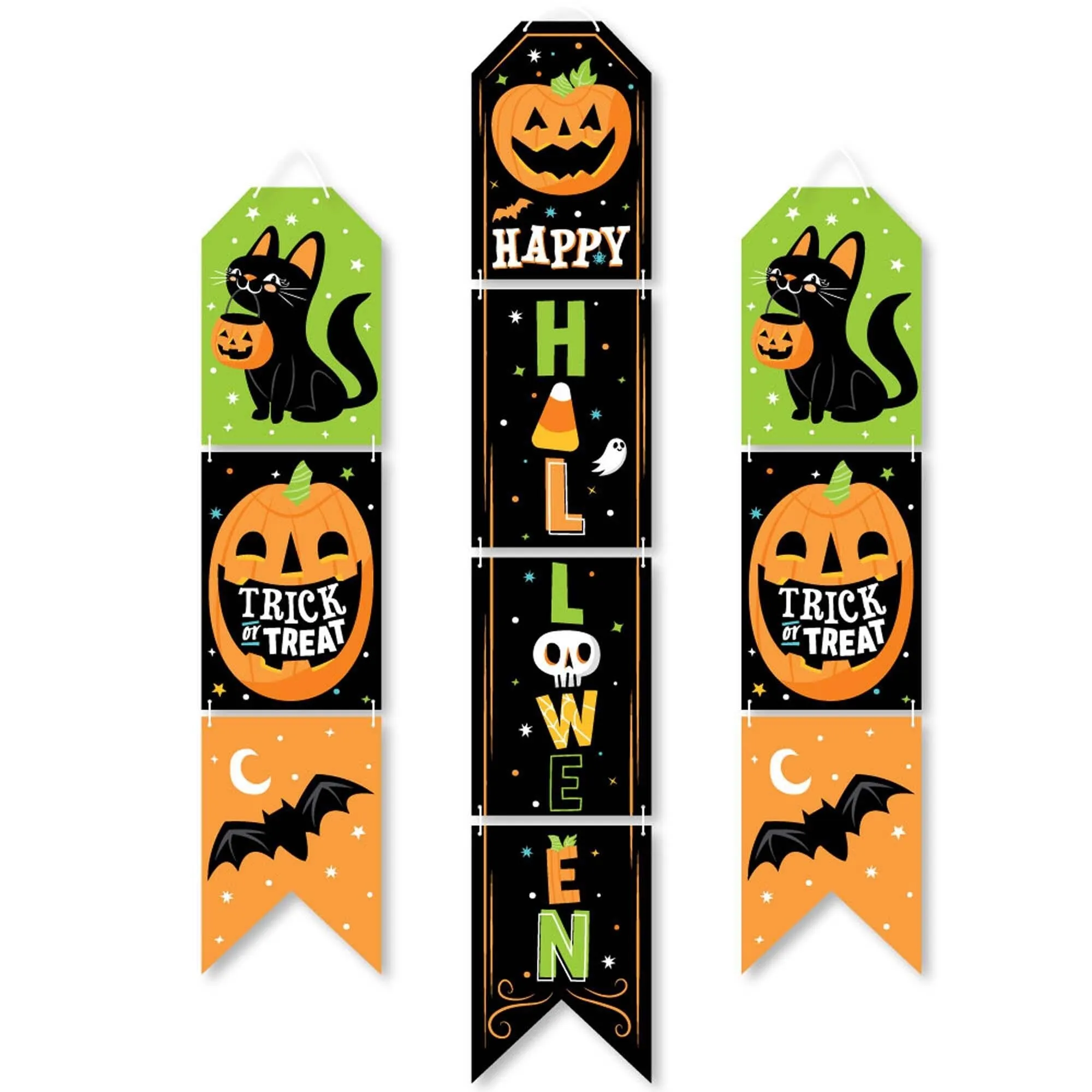 Jack-O'-Lantern Halloween - Hanging Vertical Paper Door Banners - Kids Halloween Party Wall Decoration Kit - Indoor Door Decor