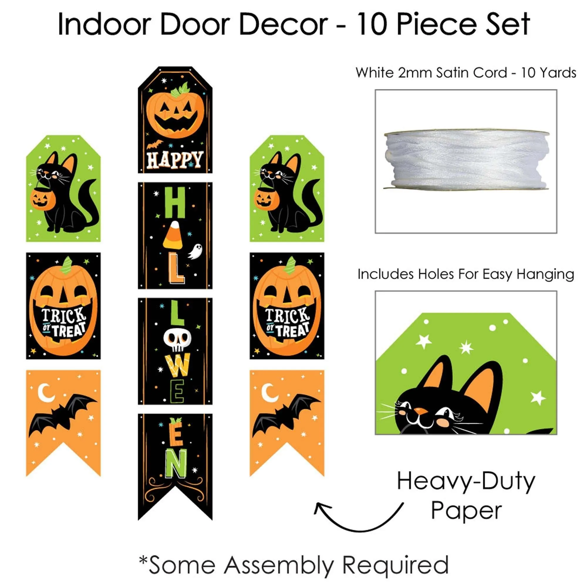 Jack-O'-Lantern Halloween - Hanging Vertical Paper Door Banners - Kids Halloween Party Wall Decoration Kit - Indoor Door Decor