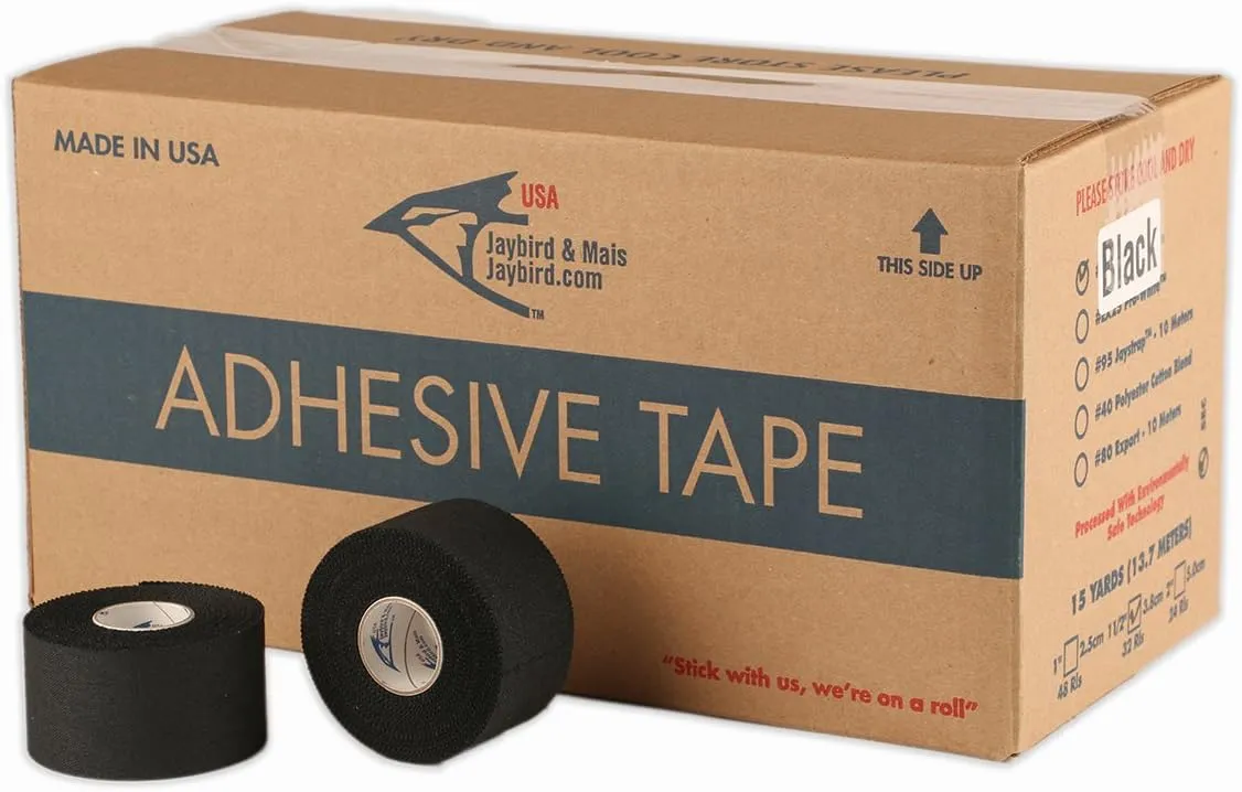 Jaybird & Mais Latex Free Athletic Trainers Adhesive Tape (8 Rolls), Black