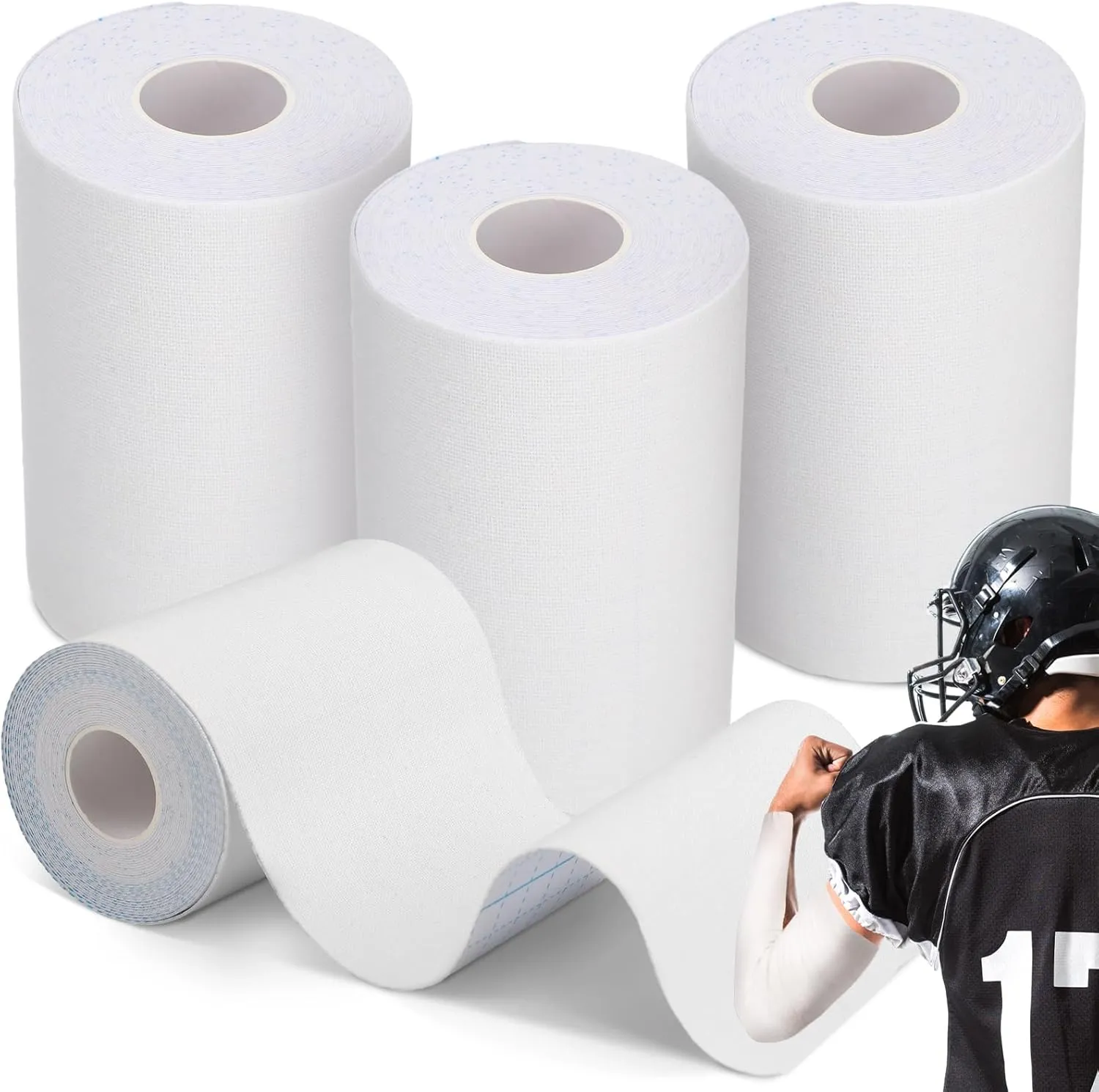 Jenaai 4 Pcs Football Turf Tape Sports Tape Extra Wide Athletic Turf Tape Waterproof Flexible for Arms Sticky Tape for Athlete and Sport Trainers Accessories, 5.5 Yards Each Roll(White)