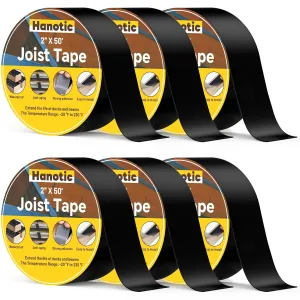 Joist Tape for Decking 2'' X 50', 6 Rolls Weather Resistance Butyl Tape, Waterproof and Anti-Corrosion, Self-Adhesive for Wood Joists Decks Beams Roof Extend Deck Life