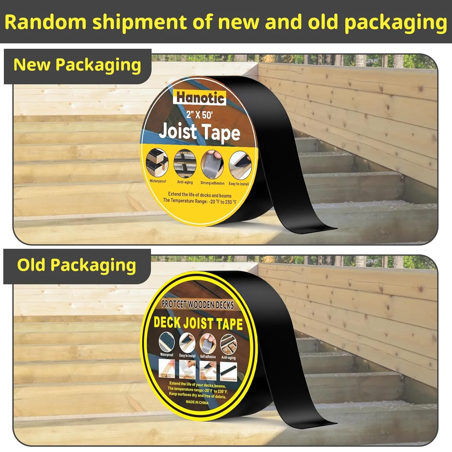 Joist Tape for Decking 2'' X 50', 6 Rolls Weather Resistance Butyl Tape, Waterproof and Anti-Corrosion, Self-Adhesive for Wood Joists Decks Beams Roof Extend Deck Life