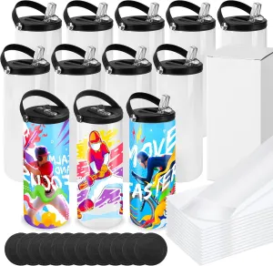 Joyclub 12 Pack Sublimation Water Bottle Blanks Bulk 20 oz Sublimation Tumblers with Handle Lids and Straws Skinny Straight Stainless Steel Cups DIY Gift