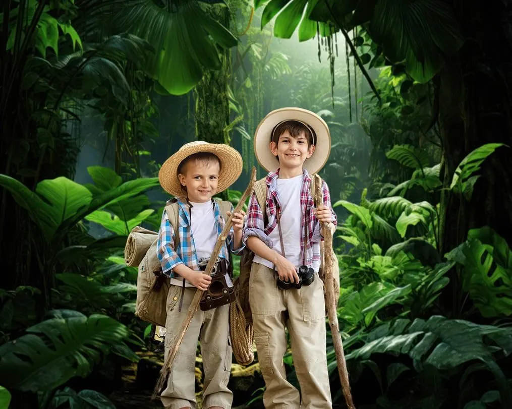 Jungle Forest Backdrop 10x8ft Tropical Rainforest Green Trees and Leaves Safari Photography Background Summer Natural Scenery Birthday Party Backdrops Photo Studio Props