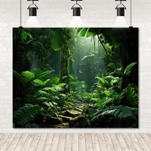 Jungle Forest Backdrop 10x8ft Tropical Rainforest Green Trees and Leaves Safari Photography Background Summer Natural Scenery Birthday Party Backdrops Photo Studio Props