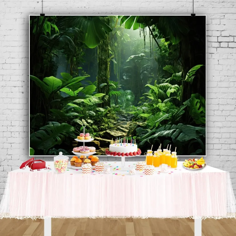 Jungle Forest Backdrop 10x8ft Tropical Rainforest Green Trees and Leaves Safari Photography Background Summer Natural Scenery Birthday Party Backdrops Photo Studio Props