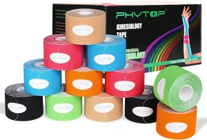 K Tape 12 Roll Pack Athletic Tape - Premium Kinesiology Tape for Knees Shoulders Ankles Elbows, Kinesthetic Tape Pre-Cut by 10" Strip - Latex Free & Breathable (Mixed Colors)