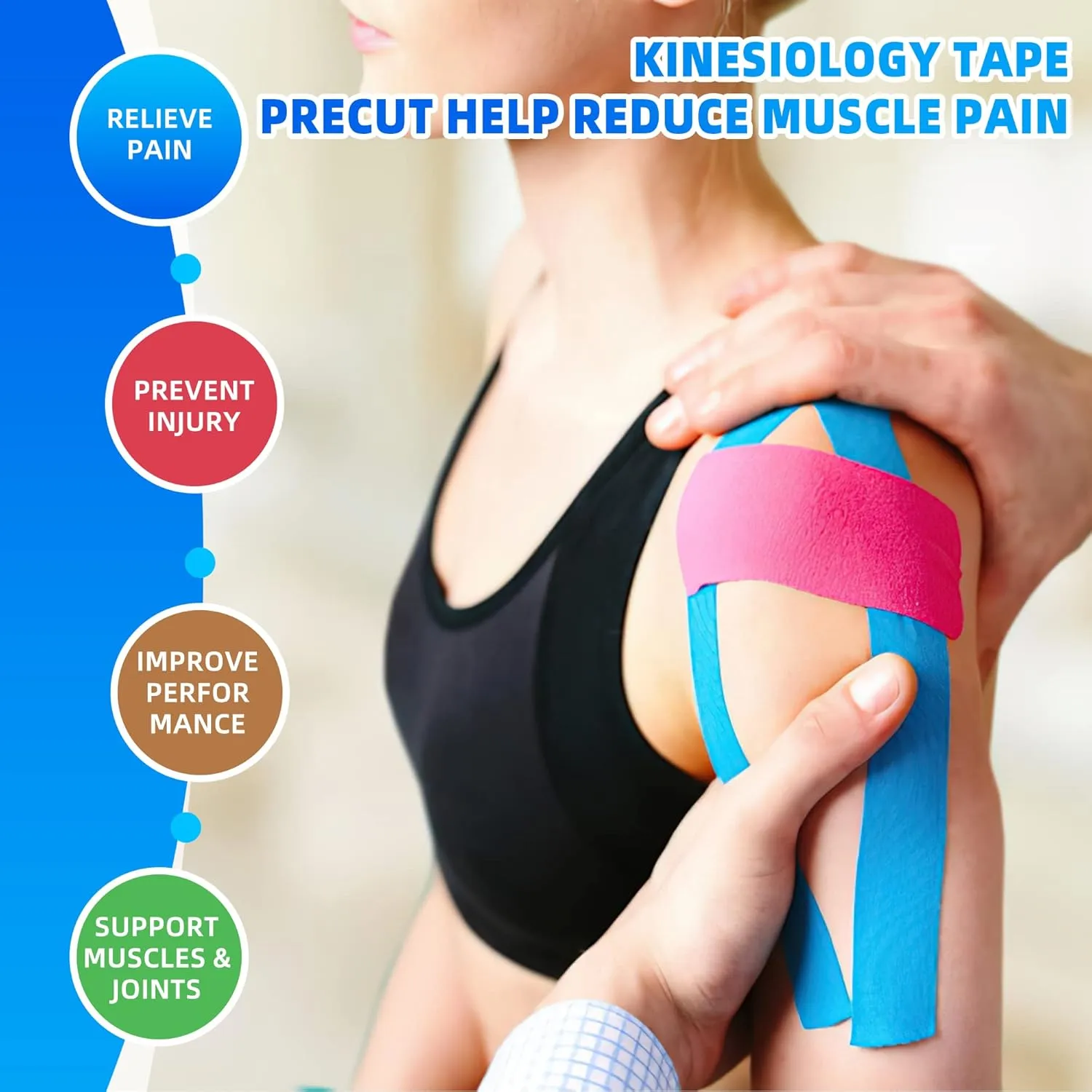 K Tape Precut Strips (40 Count, 10") | Latex-Free Kinesiology Tape for Sports | Athletic Tape Ideal for Knee, Shoulder, and Elbow Support (Pink, 5CM X 5M)