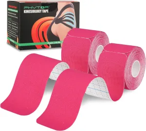K Tape Precut Strips (40 Count, 10") | Latex-Free Kinesiology Tape for Sports | Athletic Tape Ideal for Knee, Shoulder, and Elbow Support (Pink, 5CM X 5M)
