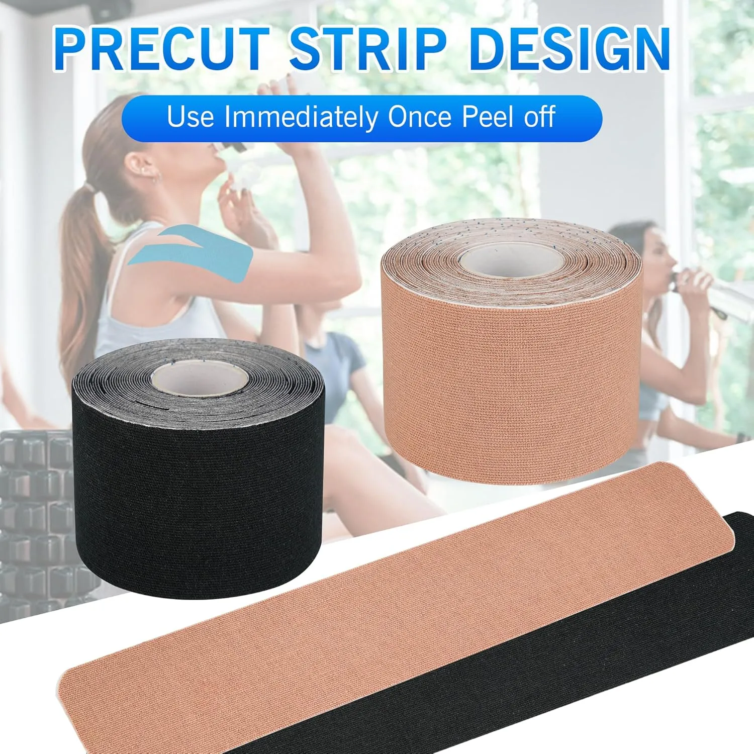 K Tape Precut Strips (40 Count, 10") | Latex-Free Kinesiology Tape for Sports | Athletic Tape Ideal for Knee, Shoulder, and Elbow Support (Pink, 5CM X 5M)