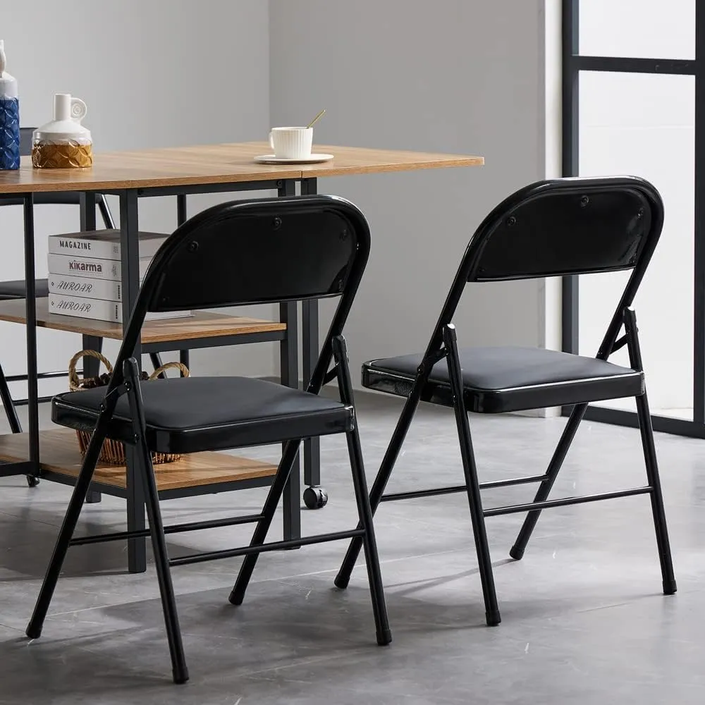 Karl home 6 Pack Black Folding Chairs with Padded Seats for Outdoor & Indoor, Portable Stackable Commercial Seat with Steel Frame for Events Office Wedding Party, 330lbs Capacity