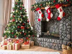 Kate Christmas Tree Backdrop Gift Stove Sock Props for Photography