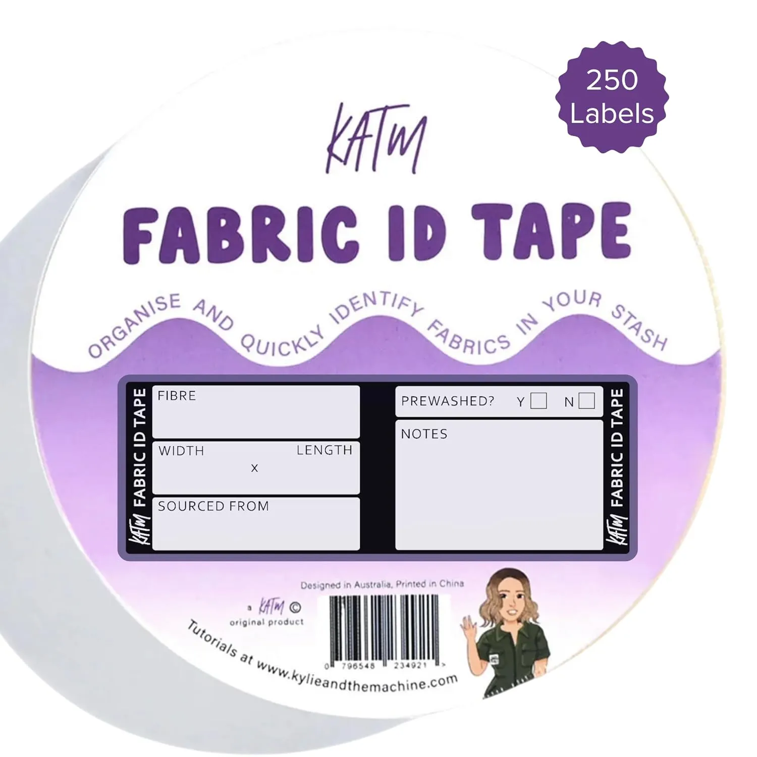 KATM Fabric ID Tape - Fabric Tape to Label, Identify & Organize Your DIY Handmade Sewing Stash - 250 Labels (1.8 x 4.7 Inches)