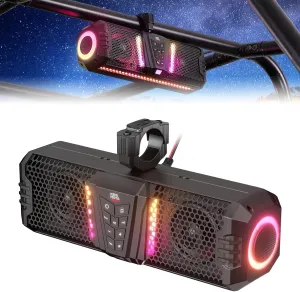KEMIMOTO Midnight 40 16-inch IP66 Waterproof UTV Sound Bar, Louder RGB 2-Speaker Audio Music Sync Multicolor Light Sound System with Bluetooth for UTV ATV Golf Cart Boat w/1''-2'' Roll Bar, Black