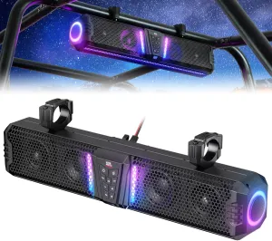 KEMIMOTO Midnight 60 26-inch UTV Sound Bar Waterproof IP66, 65Hz Deep Bass, APP Control Multicolor Lights, Metal-Built Soundbar Bluetooth for ATV Golf Cart Marine Boat fits 1"-2" Roll Bar