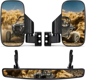 KEMIMOTO UTV Side Mirrors and Rear Center Mirror with 1.5" to 2" Roll Bar Cage Compatible with Polaris RZR 900, XP 1000/4, Pro XP/4, Turbo/4, Commander Maverick X3 Viking RhinoTeryx