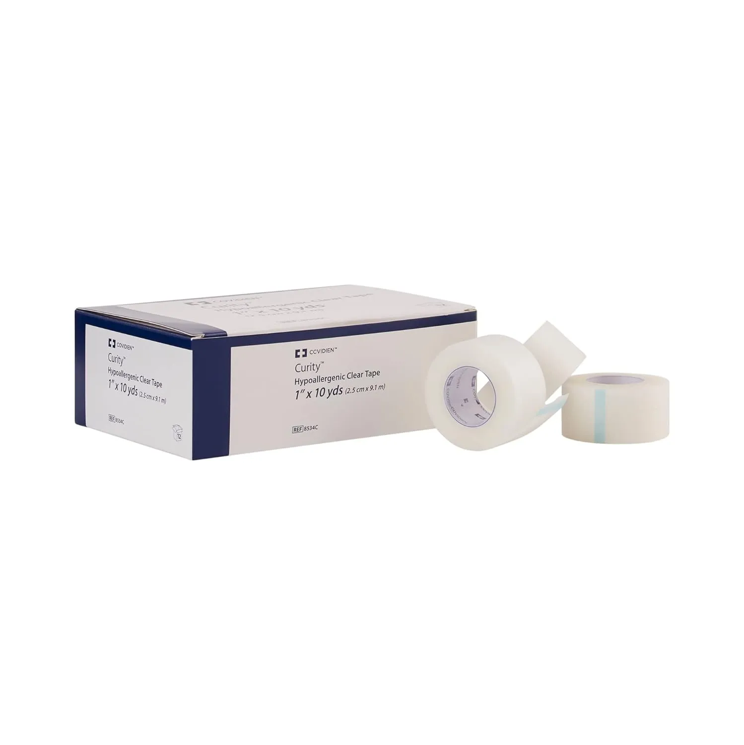 Kendall Medical Tape, 1 Inch x 10 Yd, Plastic, Transparent, Non-Sterile, 12 Rolls, 1 Pack