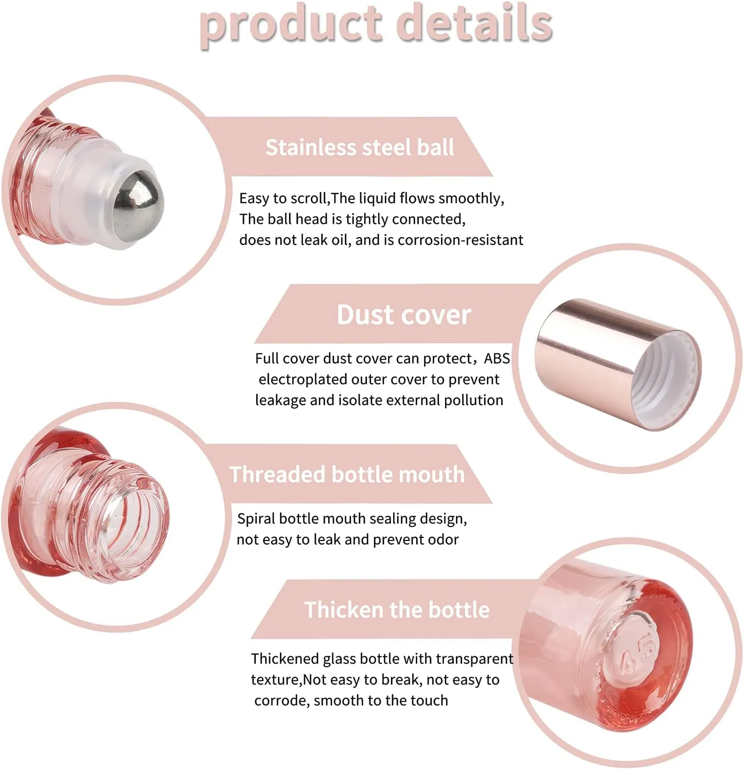 Kesell 14 Pack 5ml Roller Bottles Clear Pink Empty Refillable Glass Sample Vial with Stainless Steel Balls for Essential Oil Perfume Aromatherapy