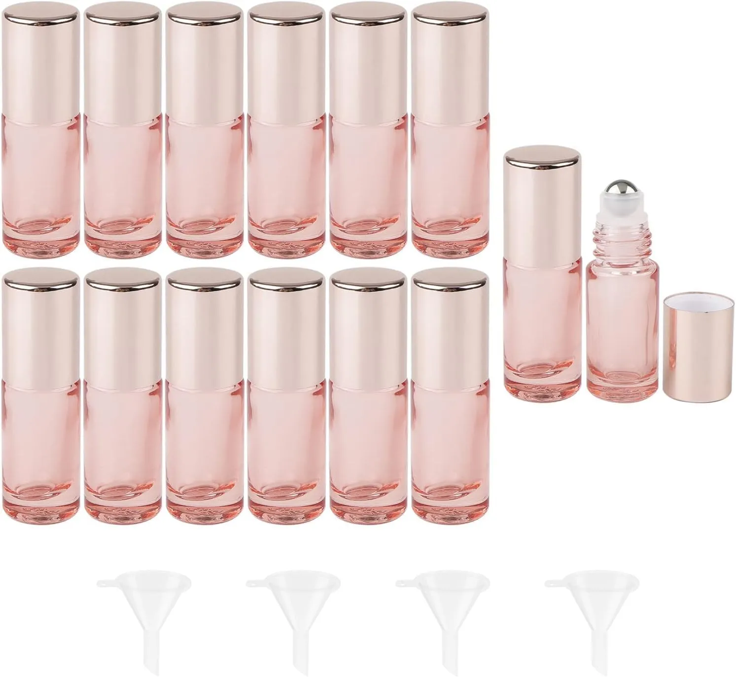 Kesell 14 Pack 5ml Roller Bottles Clear Pink Empty Refillable Glass Sample Vial with Stainless Steel Balls for Essential Oil Perfume Aromatherapy