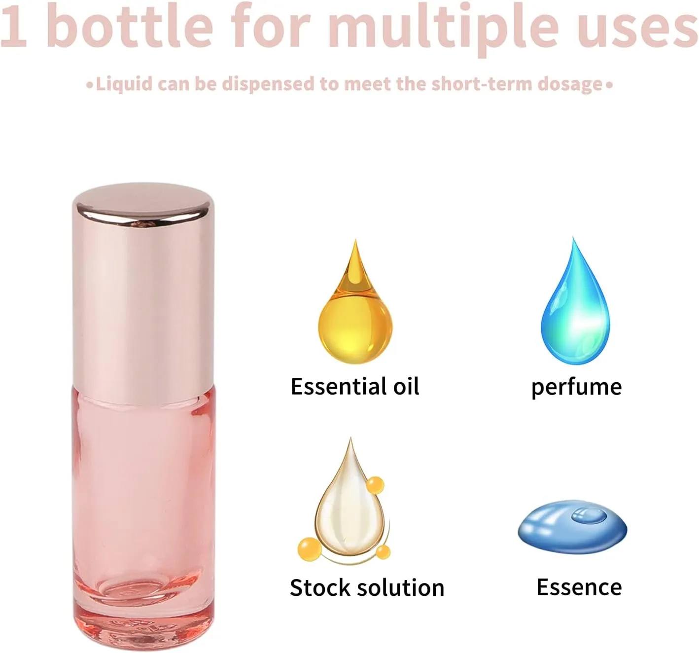 Kesell 14 Pack 5ml Roller Bottles Clear Pink Empty Refillable Glass Sample Vial with Stainless Steel Balls for Essential Oil Perfume Aromatherapy