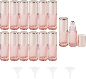Kesell 14 Pack 5ml Roller Bottles Clear Pink Empty Refillable Glass Sample Vial with Stainless Steel Balls for Essential Oil Perfume Aromatherapy