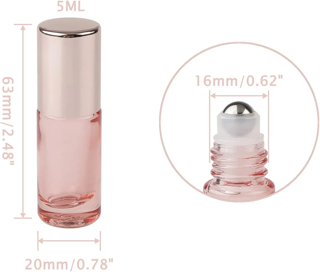 Kesell 14 Pack 5ml Roller Bottles Clear Pink Empty Refillable Glass Sample Vial with Stainless Steel Balls for Essential Oil Perfume Aromatherapy