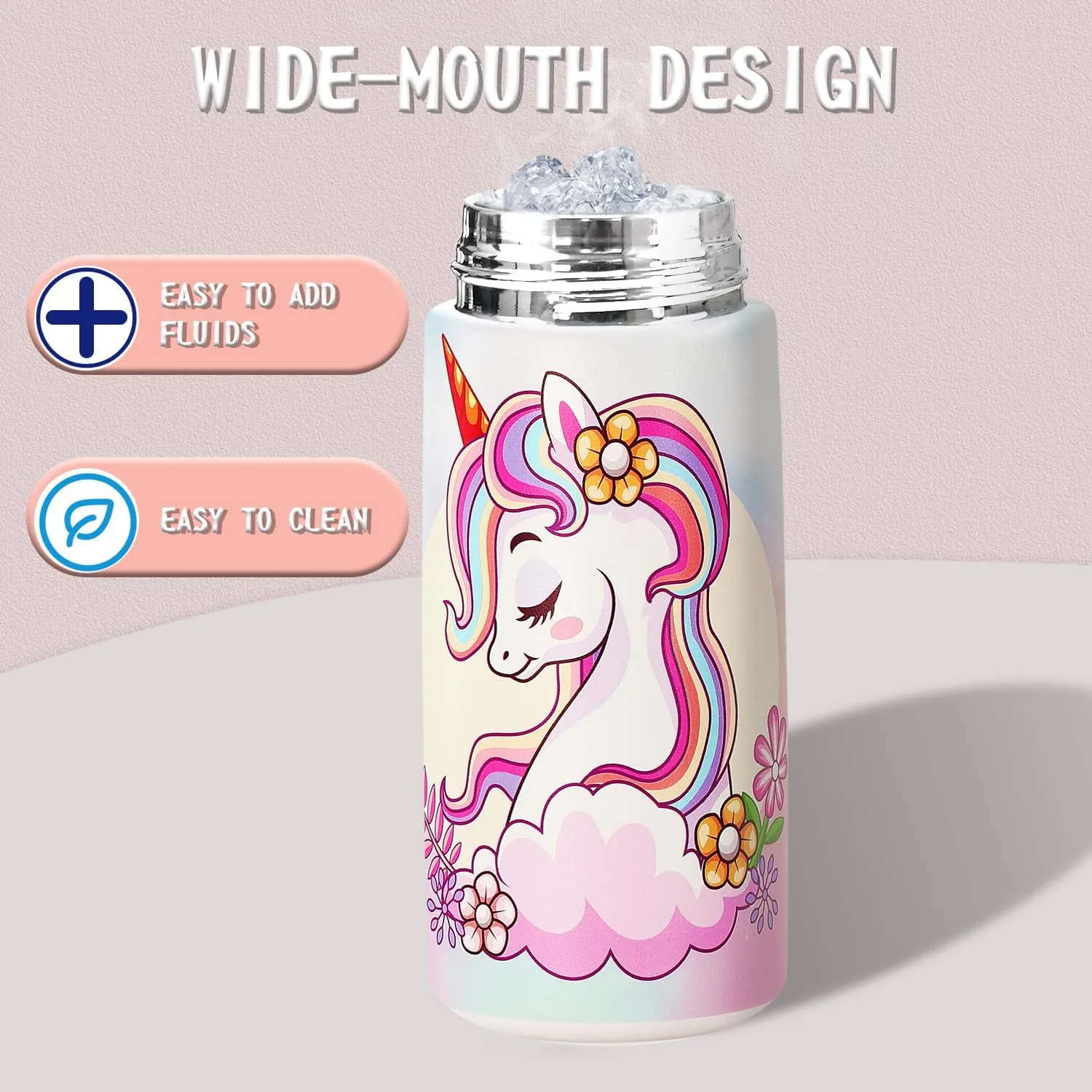 Kids Insulated Water Bottle with Covered Pop-Up Straw,16oz Kids Cups with Stainless Steel Leak Proof for School Boys Girls（5-Princess）