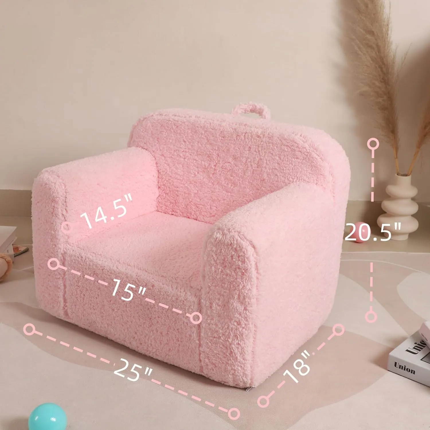 Kids Snuggly-Soft Sherpa Chair, Cuddly Toddler Foam Chair for Boys and Girls, Pink