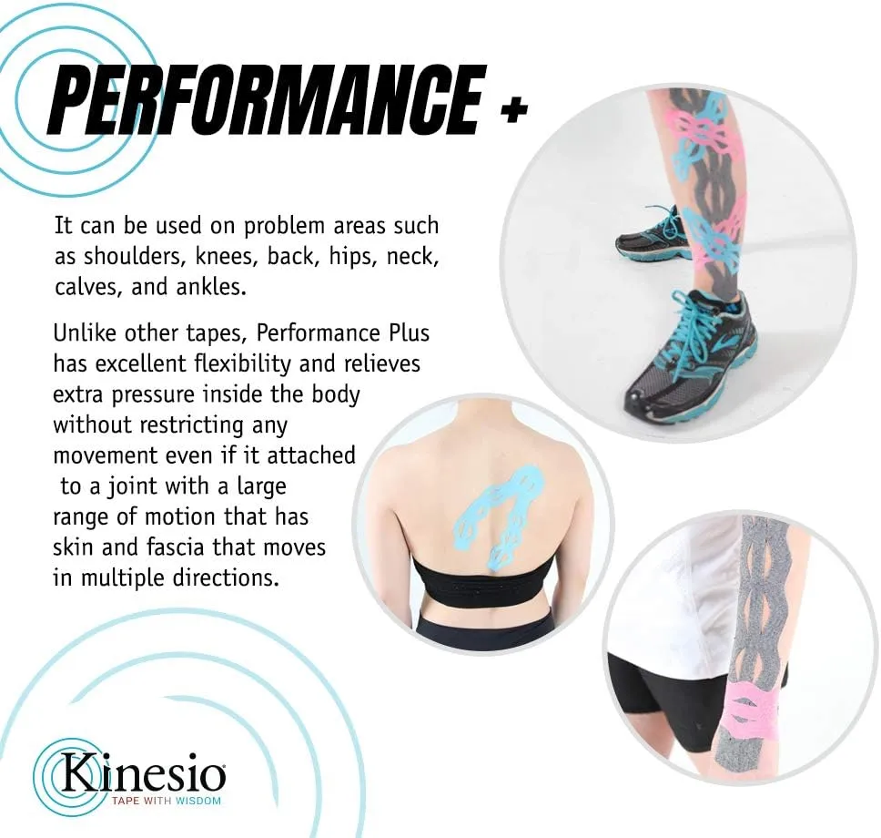 Kinesio Tex Performance   - Therapeutic Knee and Shoulder Medical Tape - Black w/Logo - 2in x 16.4 ft Roll