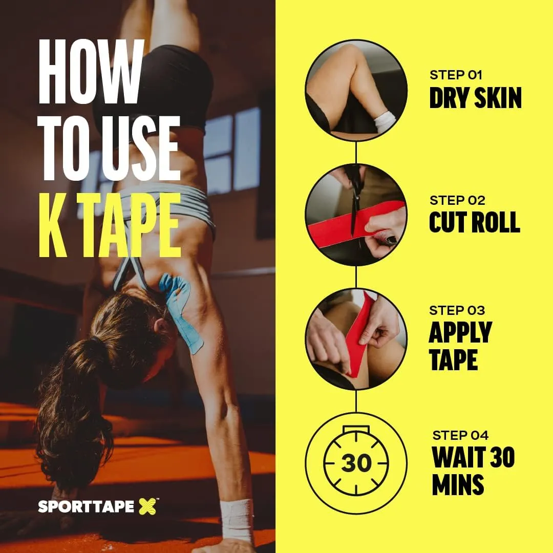 Kinesiology Sports Tape - 5m Roll - Physio & Sports Injury Muscle Tape for Shoulder, Knee, Ankle Shin Splints Support. Waterproof & Hyopallergenic Kinetic Tape (Black)