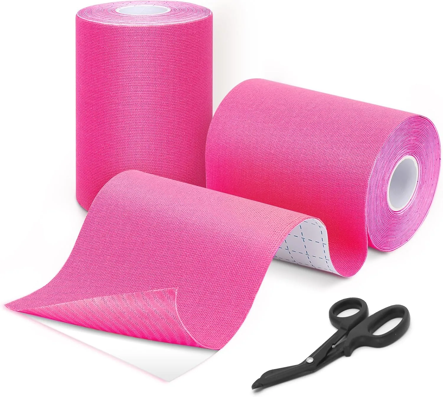 Kinesiology Tape (2 Rolls) Extra Wide 4 inch x 16.4 feet Roll,Cotton Elastic Premium Athletic Tape,Hypoallergenic and Waterproof K Tape (Pink（2 Roll   Bandage Scissors）)