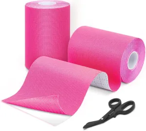 Kinesiology Tape (2 Rolls) Extra Wide 4 inch x 16.4 feet Roll,Cotton Elastic Premium Athletic Tape,Hypoallergenic and Waterproof K Tape (Pink（2 Roll   Bandage Scissors）)