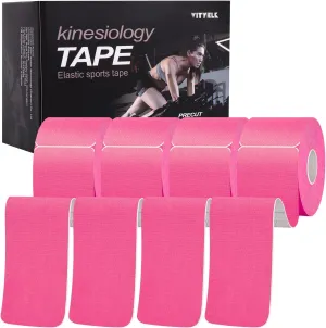 Kinesiology Tape (4 Rolls)，20 Count/Roll Elastic Premium Precut Strips Athletic Tape， Hypoallergenic Cotton Waterproof K Tape for Muscle Pain Relief and Joint Support(Pink)