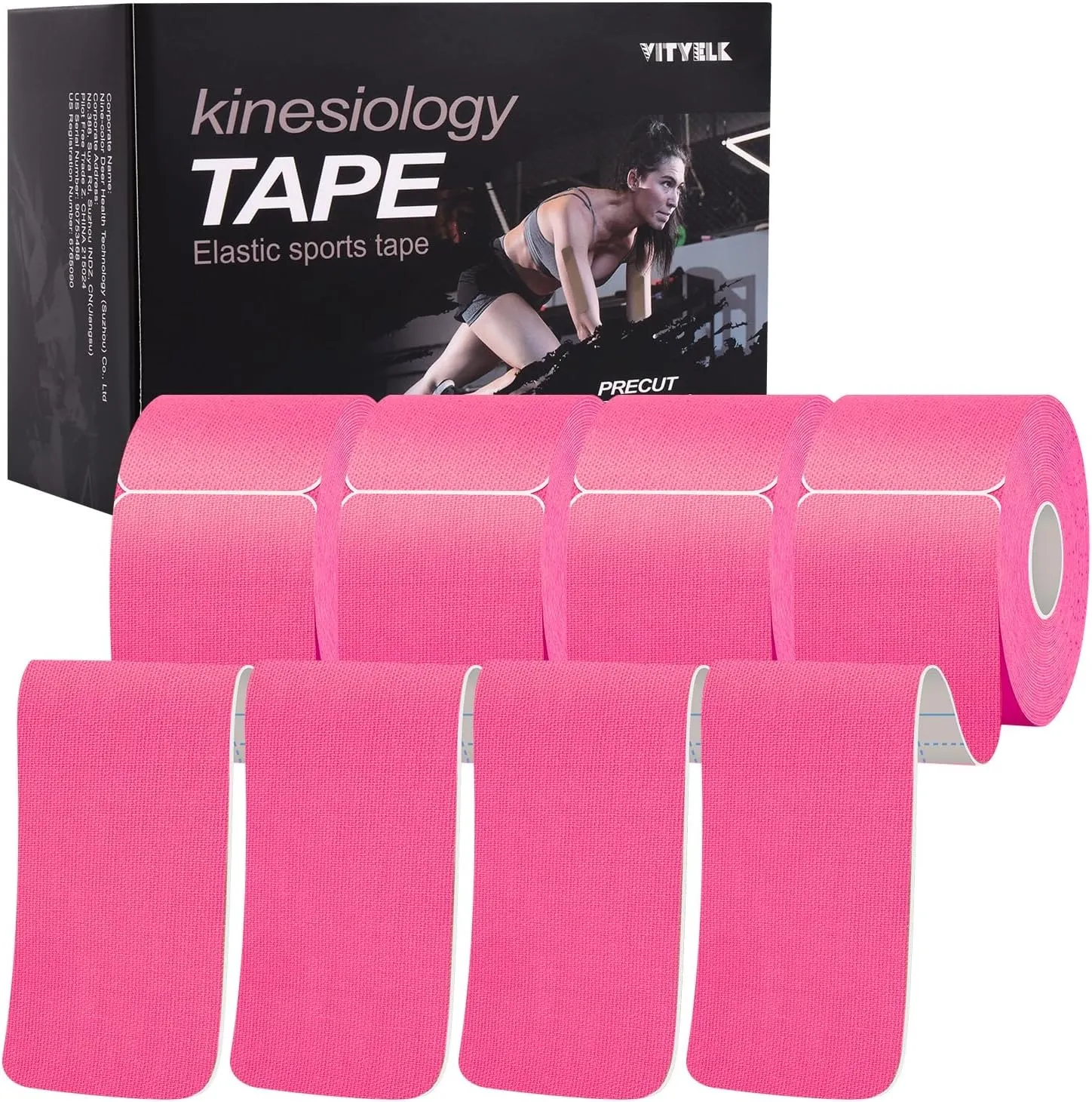 Kinesiology Tape (4 Rolls)，20 Count/Roll Elastic Premium Precut Strips Athletic Tape， Hypoallergenic Cotton Waterproof K Tape for Muscle Pain Relief and Joint Support(Pink)