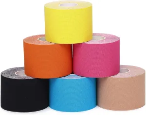 Kinesiology Tape 6 Rolls, Waterproof Kinetic Tape Muscle Tape for Injured Muscle Recovery & Joints Support, 2 Inch x 16.4 Feet Roll (Multicolour)