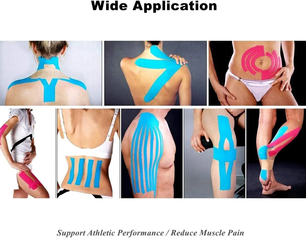 Kinesiology Tape Extra Wide 2 inch 4 inch x 16.4 feet Roll Waterproof Latex Free Athletic for Pain Relief, Muscle Support, Recovery
