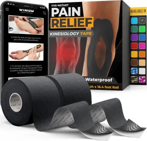Kinesiology Tape-Incredible Support for Athletic Sports and Recovery Free Taping Guide-Uncut 2 inch 16.4 feet Roll (Midnight Black, Pack of 2)