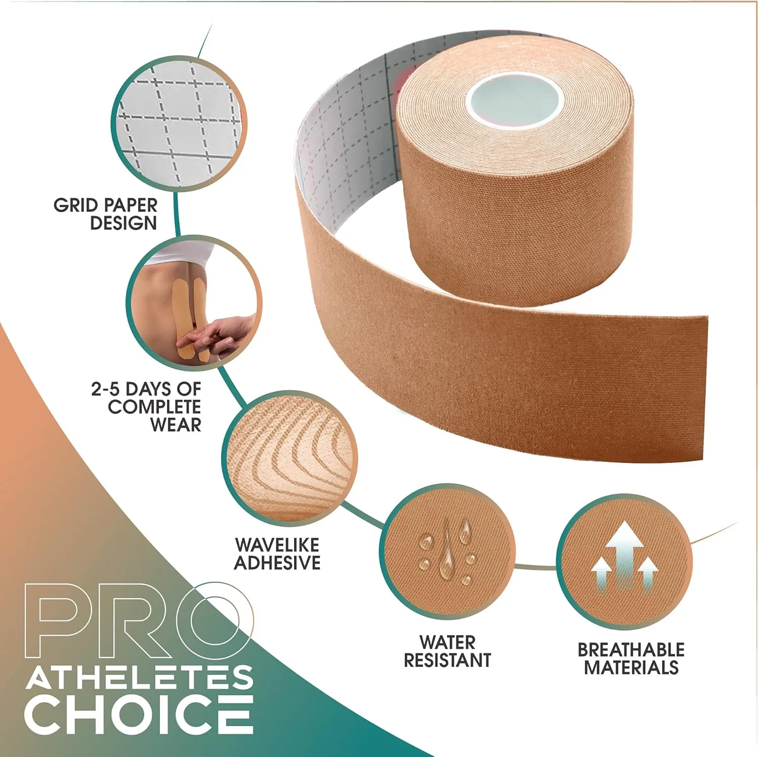 Kinesiology Tape Sensitive Skin - 16ft Uncut K Tape Roll | Sports Tape Athletic Tape for Injuries | Kinesio Tape Waterproof - Latex Free Kinetic Tape for Knees, Joints, face & Muscles