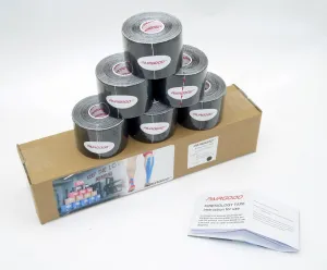 Kinesiology Tape, Uncut 5cm (W) x 5m (L) x 6 Rolls Pack | Breathable, Water Proof Elastic Athletic Tape for Sports, Muscle Strain Relief & Joint Support (Black)