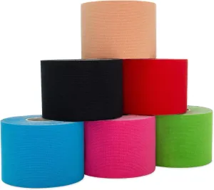 Kinesiology Tape Uncut Mix Set | 6 Multicolored Rolls of Athletic Sports Tape | 16ft Length and 2'' Width | Waterproof • Skin-Friendly • Elastic | Ideal for Sports | axion