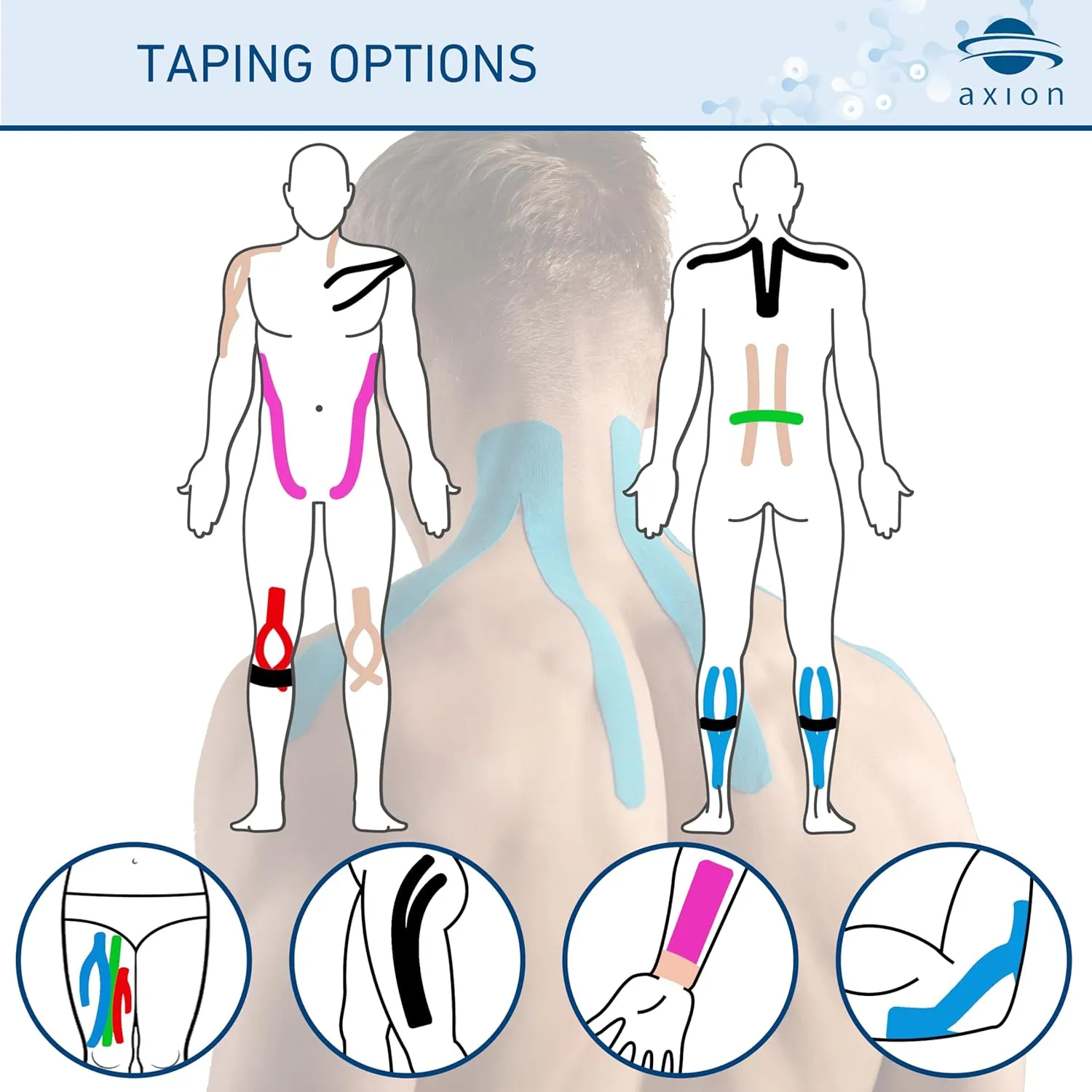 Kinesiology Tape Uncut Mix Set | 6 Multicolored Rolls of Athletic Sports Tape | 16ft Length and 2'' Width | Waterproof • Skin-Friendly • Elastic | Ideal for Sports | axion