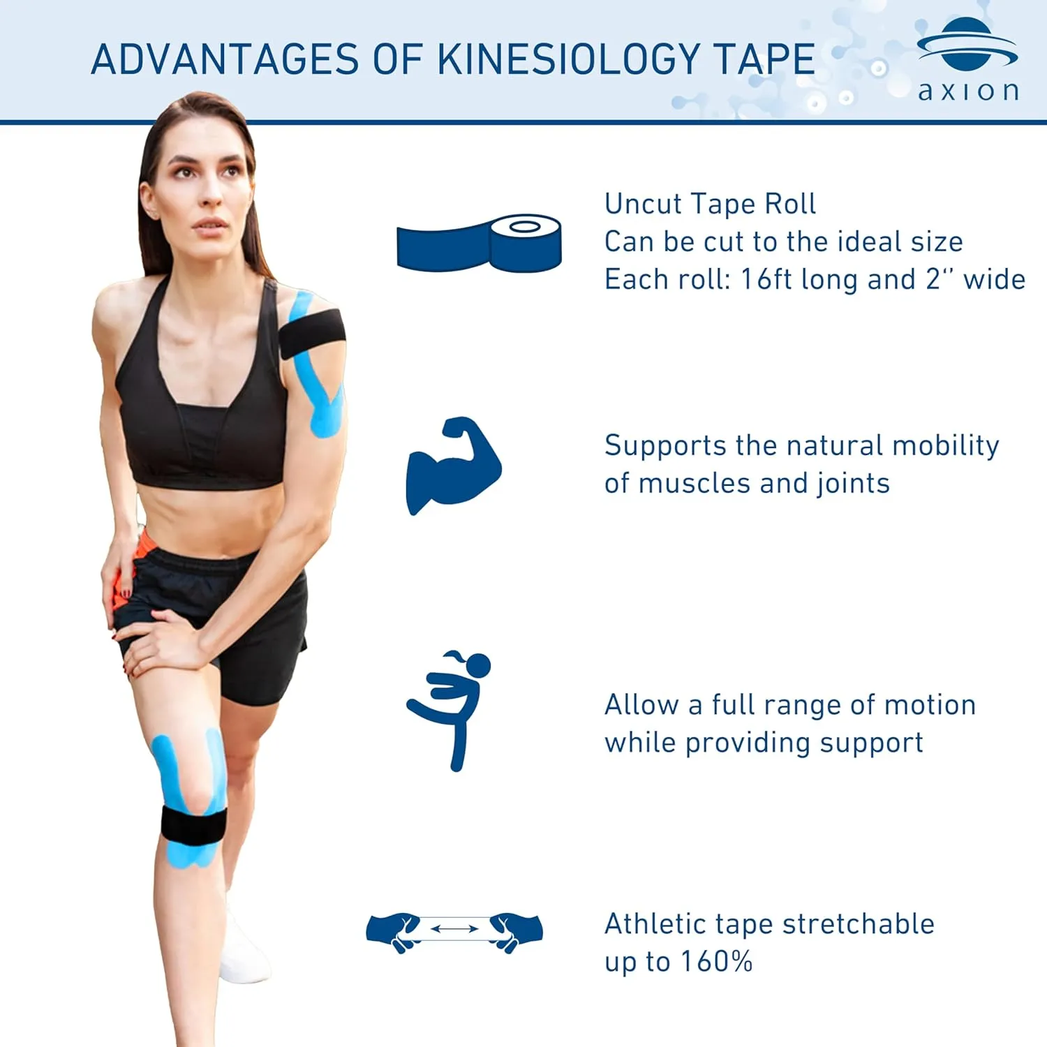 Kinesiology Tape Uncut Mix Set | 6 Multicolored Rolls of Athletic Sports Tape | 16ft Length and 2'' Width | Waterproof • Skin-Friendly • Elastic | Ideal for Sports | axion