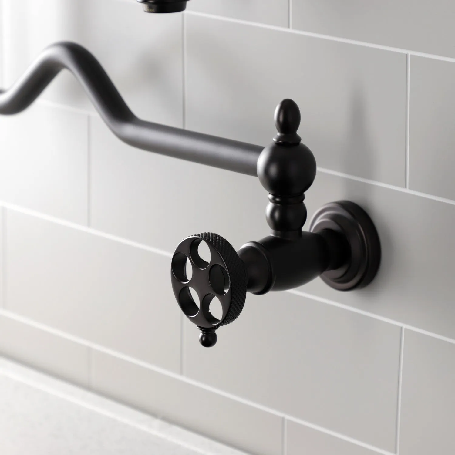 Kingston Brass KS2105RKX Webb Wall Mount Pot Filler Faucet with Knurled Handle, Oil Rubbed Bronze