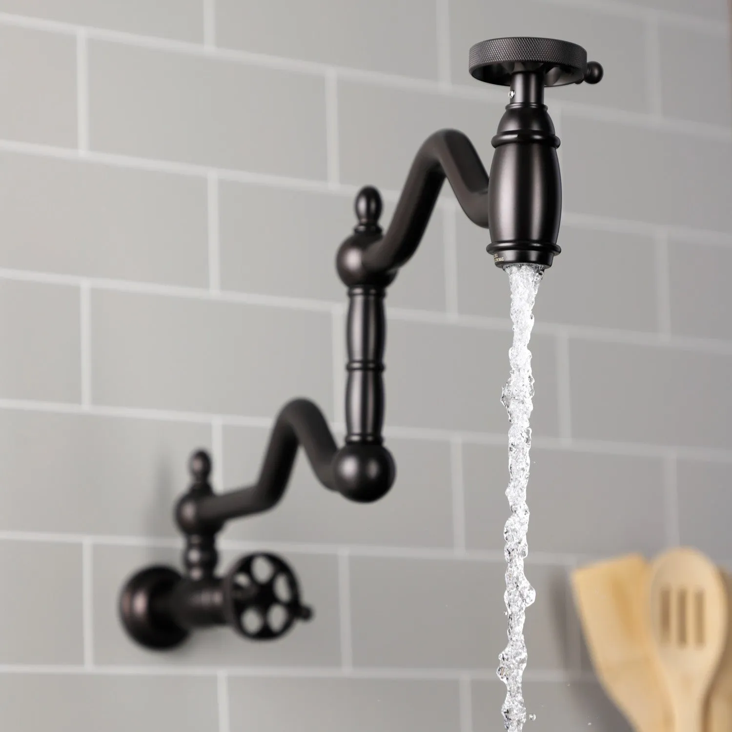 Kingston Brass KS2105RKZ Wendell Wall Mount Pot Filler Faucet with Knurled Handle, Oil Rubbed Bronze