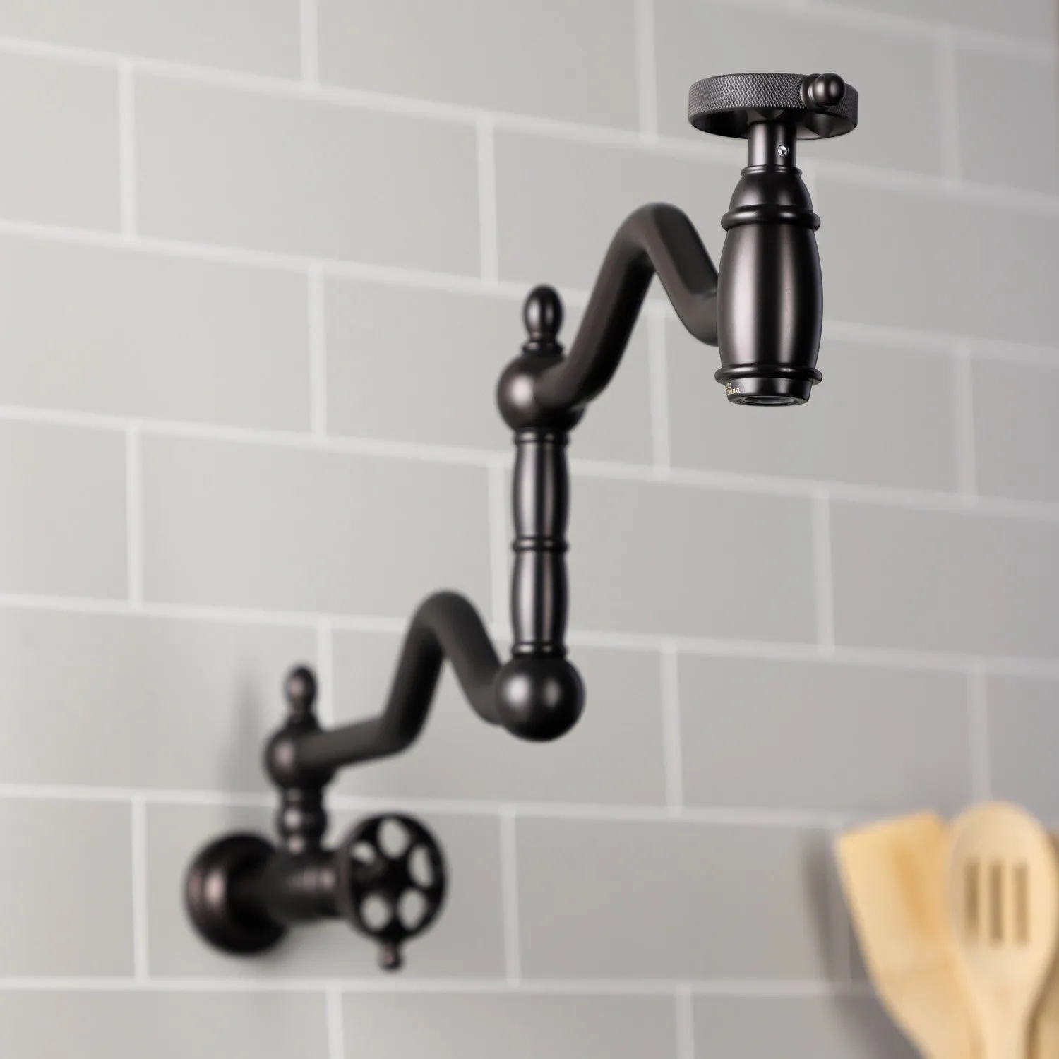 Kingston Brass KS2105RKZ Wendell Wall Mount Pot Filler Faucet with Knurled Handle, Oil Rubbed Bronze